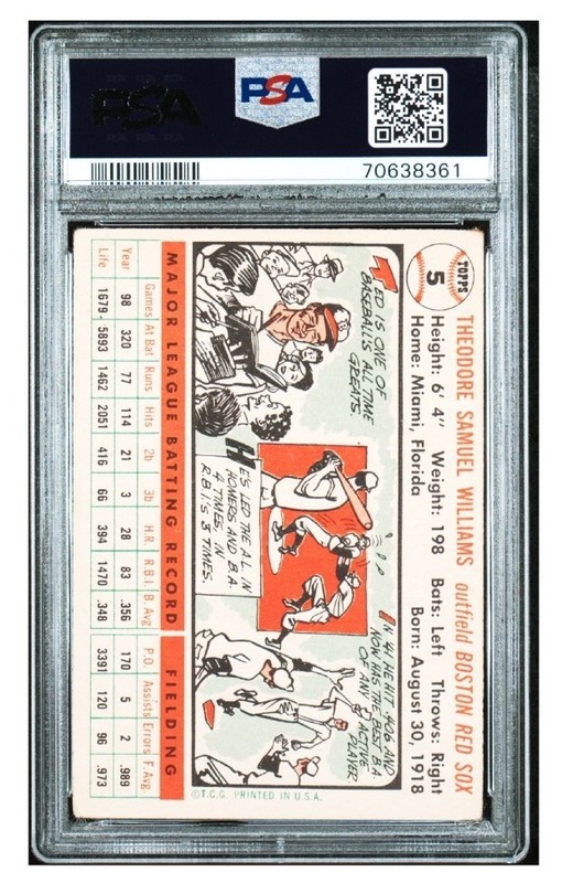 1956 Topps #5 Ted Williams (HOF) PSA 2 ~ Well Centered no Creases White Back  view 2