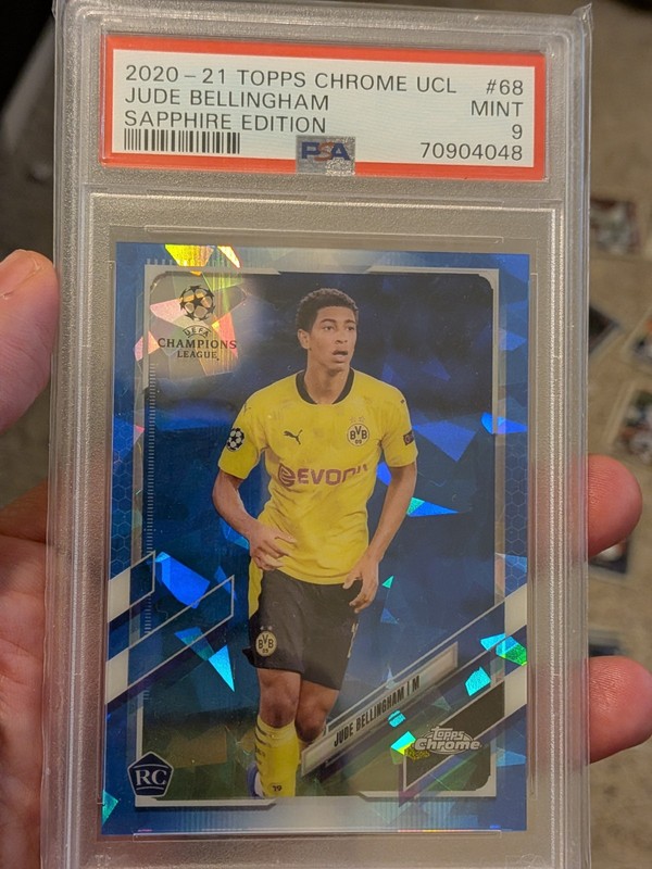 JUDE BELLINGHAM Rookie 2020-21 Topps Chrome Sapphire RC #68 PSA 9 England Real M view 2