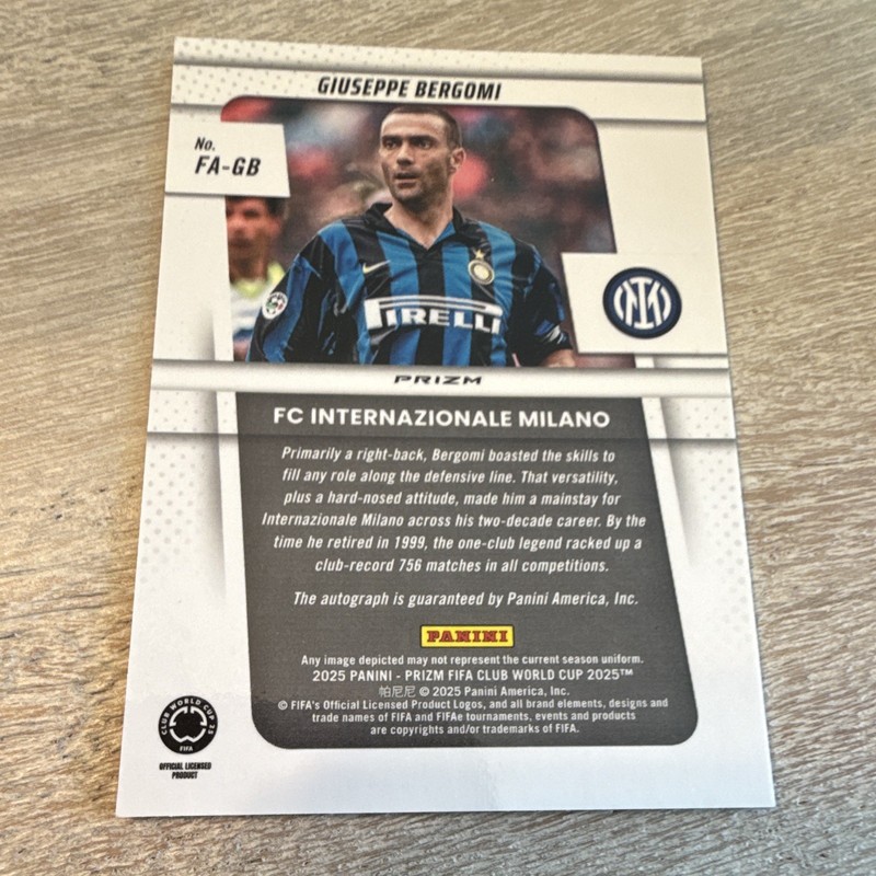 Panini Prizm 2025 FIFA Club World Cup Giuseppe Bergomi Auto FA-GB Inter view 2