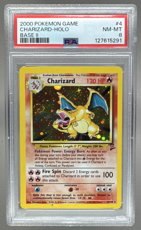 127615291 Charizard 2000 Pokemon Base 2 #4 Holo PSA 8
