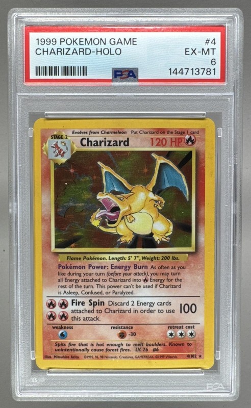144713781 Charizard 1999 Pokemon Unlimited #4 Rare Holo PSA 6