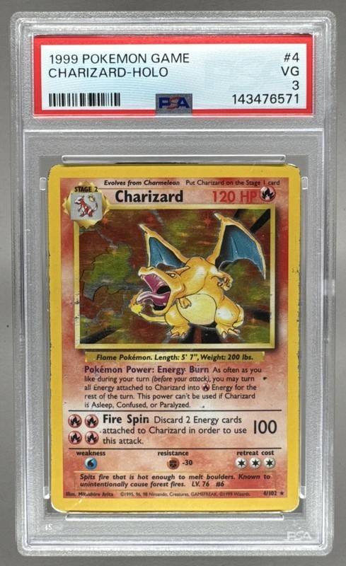 143476571 Charizard 1999 Pokemon Unlimited #4 Rare Holo PSA 3