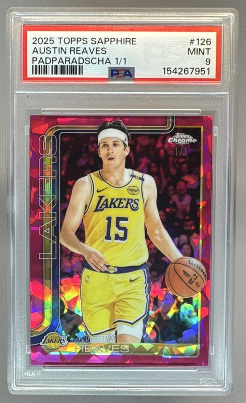Austin Reaves 2025 Topps Chrome Sapphire #126 Padparadscha Refractor 1/1 PSA 9