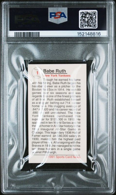 152148816 Babe Ruth 1991 Allan Kaye's Sports Cards News Magazine #1 PSA 9 view 2