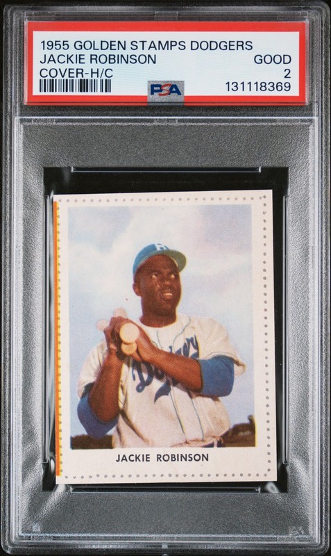 131118369 Jackie Robinson 1955 Dodgers Golden Stamps Cover PSA 2