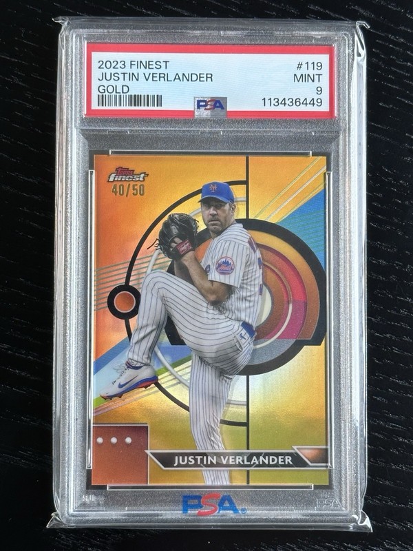 2023 Topps Finest - Justin Verlander #119 Gold Refractor /50 - PSA 9