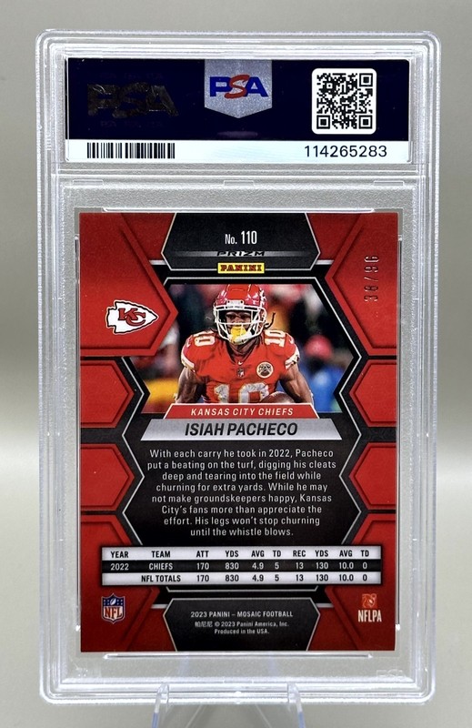 ‼️2023 Panini Mosaic Isiah Pacheco #38/96 PSA 9 Kansas City Chiefs view 2