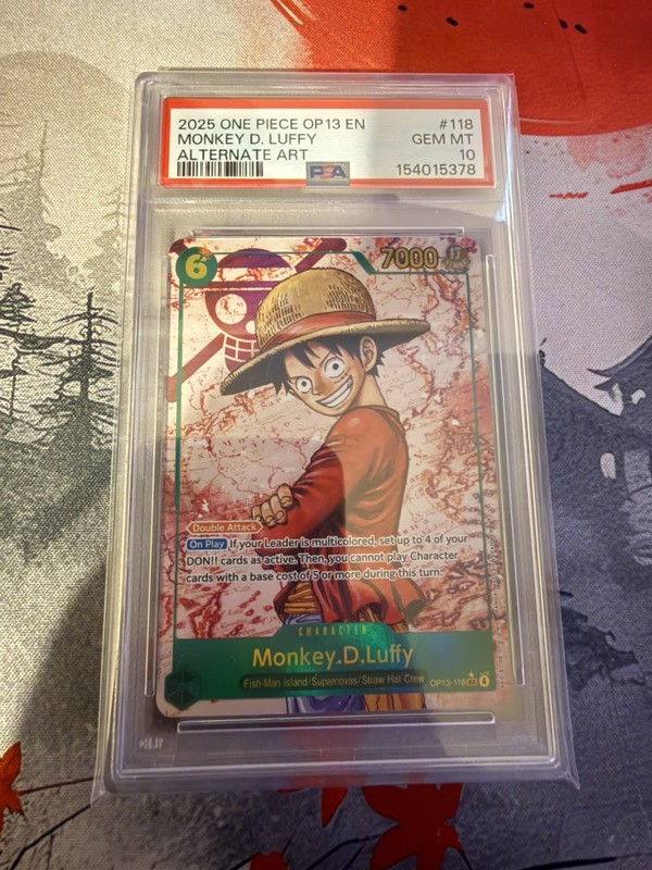 ONE PIECE MONKEY D. LUFFY 2025 OP13-CARRYING ON HIS WILL #118 ALT ART PSA 10