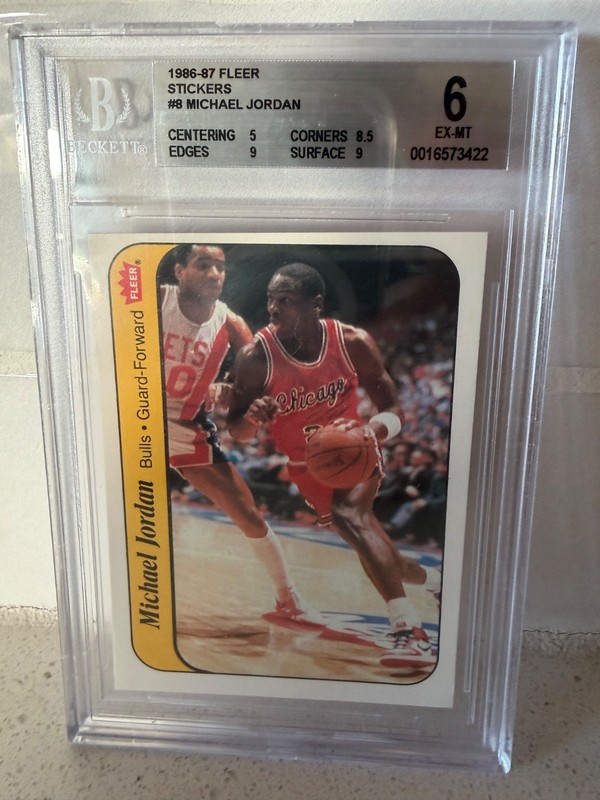 MICHAEL JORDAN 1986 86-87 FLEER #8 STICKER ROOKIE CARD BGS 6 Monster SUBGRADES!!