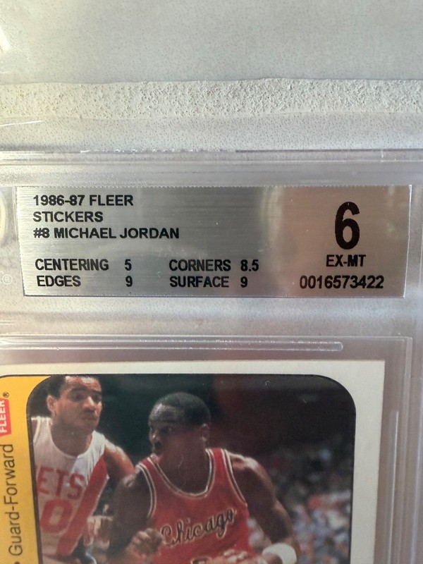 MICHAEL JORDAN 1986 86-87 FLEER #8 STICKER ROOKIE CARD BGS 6 Monster SUBGRADES!! view 2