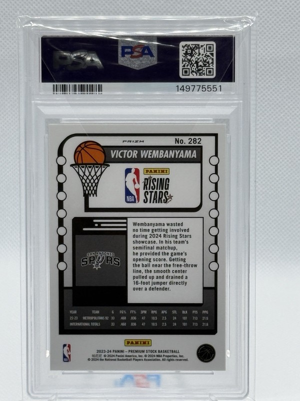 2023-24 NBA Hoops Premium Stock - Rising Stars Victor Wembanyama #282 PSA 10 RC view 2