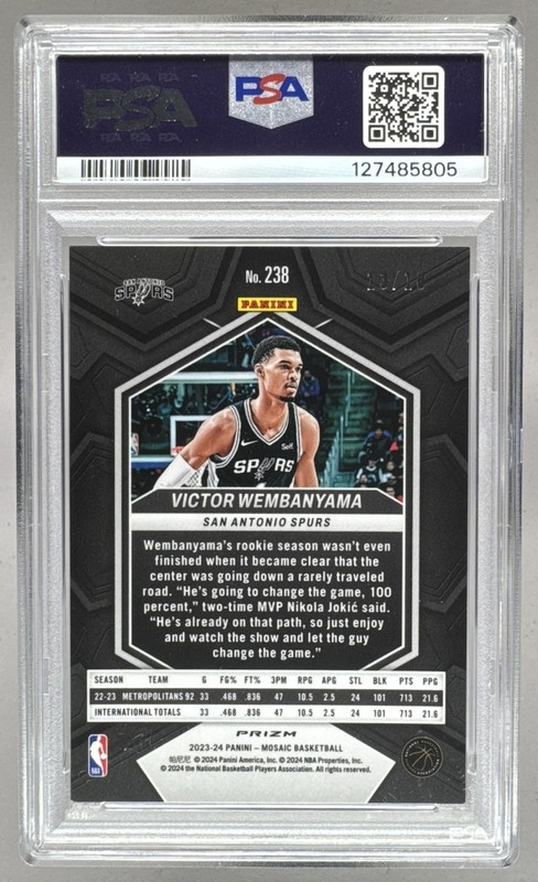 Victor Wembanyama 2023 Panini Mosaic #238 Fusion Green Choice RC 13/18 PSA 9 view 2