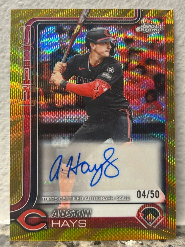 2025 Topps Chrome Update Austin Hays GOLD WAVE REFRACTOR AUTO /50 #AC-AH ORIOLES