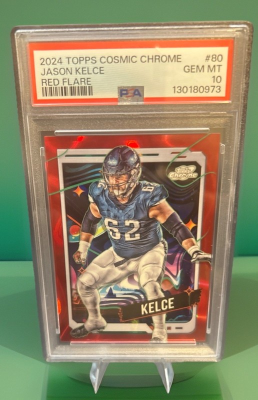 Jason Kelce 2024 Topps Cosmic  Chrome #160 Red Flare /5 Eagles PSA 10 1st On 1/5