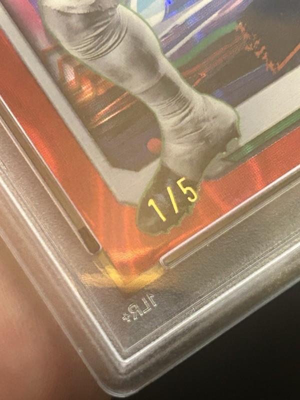 Jason Kelce 2024 Topps Cosmic  Chrome #160 Red Flare /5 Eagles PSA 10 1st On 1/5 view 2