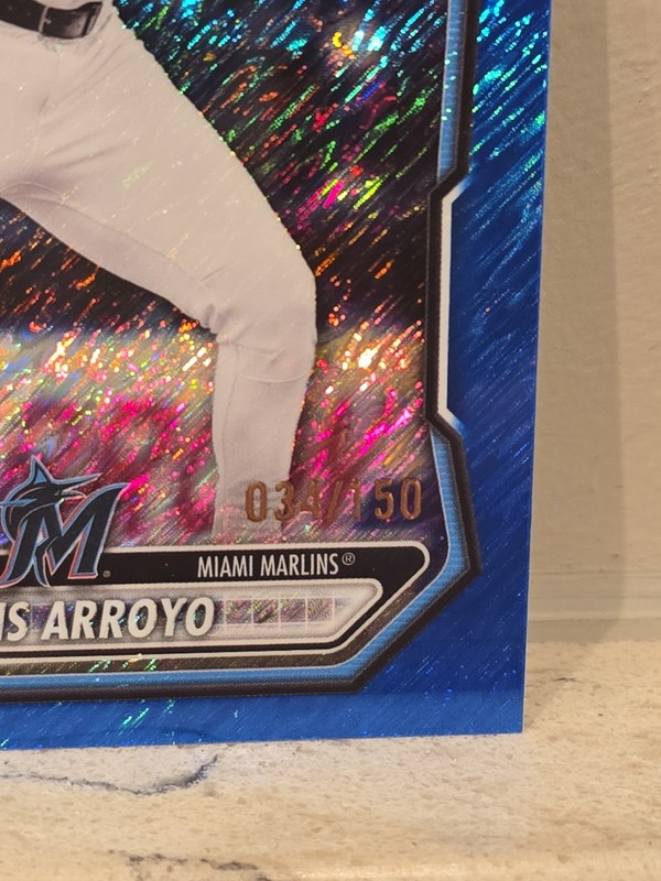 2026 Bowman Chrome Chris Arroyo 1st Blue Shimmer 034/150 Marlins view 2