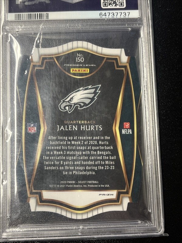 2020 Panini Select - PSA 10 Jalen Hurts Tri-Color Prizm Die-Cut (RC) view 2