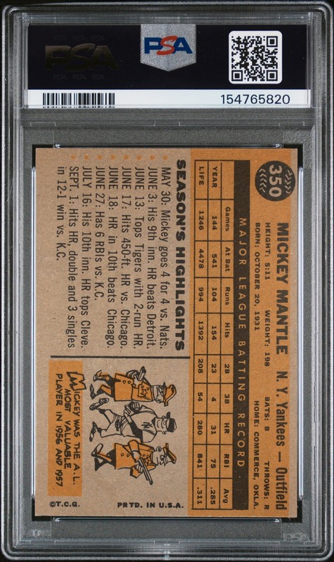 1960 Topps 350 Mickey Mantle PSA 4 154765820 view 2