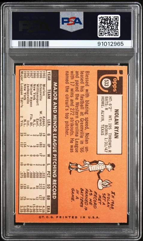 1969 Topps Nolan Ryan #533 PSA 6 view 2