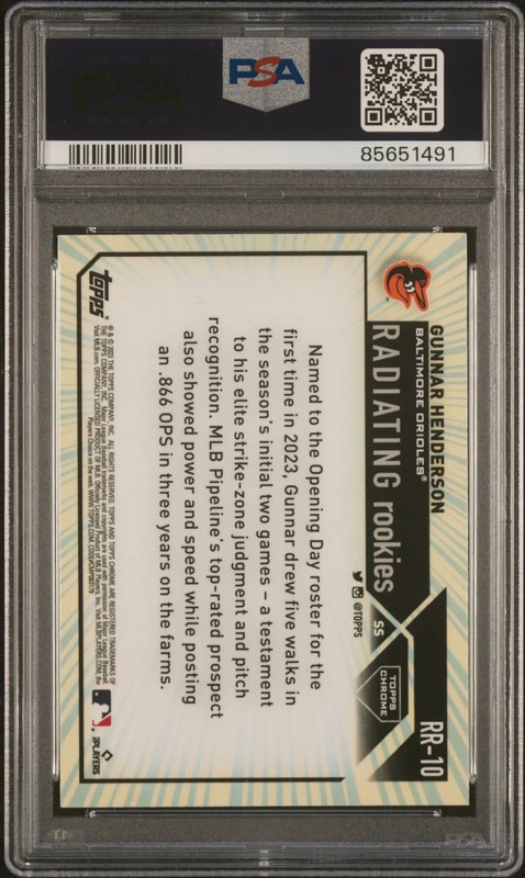 2023 Topps Chrome Radiating Rookies Gunnar Henderson #RR10 PSA 9 view 2