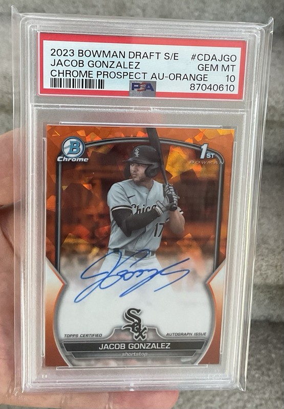 2023 Bowman Chrome JACOB GONZALEZ Orange Sapphire Refractor Auto RC /25 PSA 10