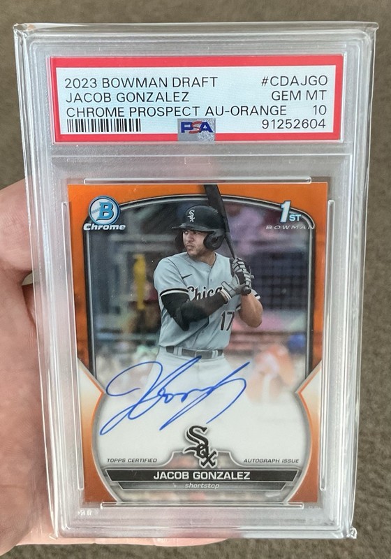2023 Bowman Chrome JACOB GONZALEZ True Orange Refractor Auto RC /25 PSA 10