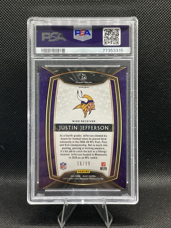 2020 Panini Select - Club Level Justin Jefferson #261 Tri-Color Prizm /99 (RC) view 2