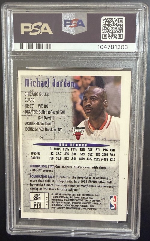 1996-97 Topps Finest Michael Jordan Gold #291 Bulls PSA 7 NM Bulls view 2