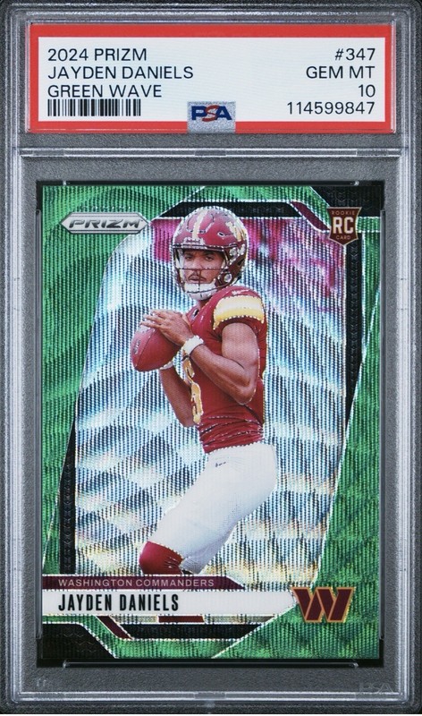 Jayden Daniels 2024 Panini Prizm Green Wave Prizm RC PSA 10 Rookie Card #347