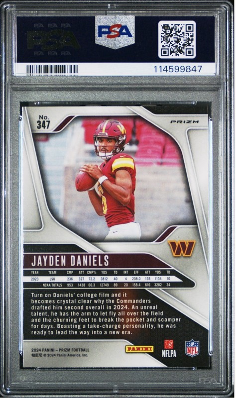 Jayden Daniels 2024 Panini Prizm Green Wave Prizm RC PSA 10 Rookie Card #347 view 2