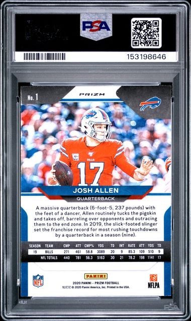 JOSH ALLEN 2020 Panini Prizm #1 SILVER Prizm PSA 9 Mint view 2