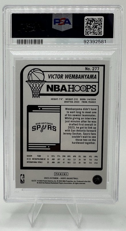 2023 PANINI NBA HOOPS #277 VICTOR WEMBANYAMA PSA 10 view 2
