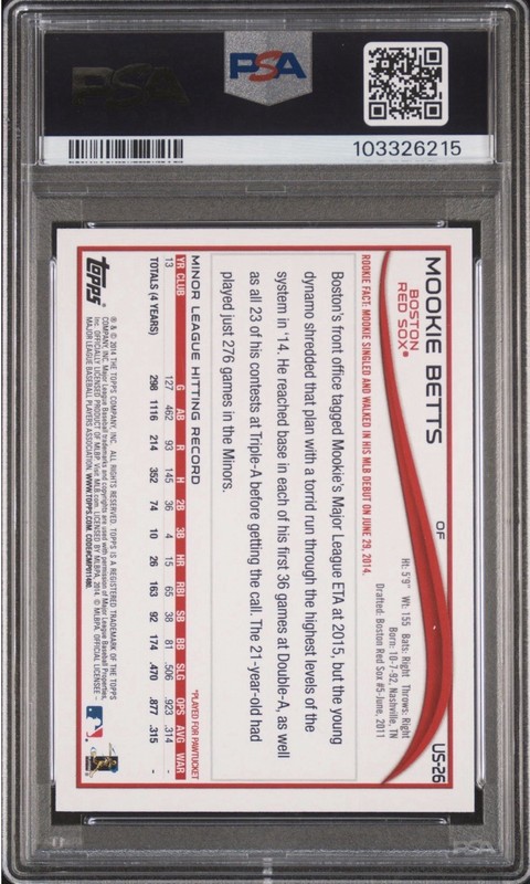 2014 TOPPS UPDATE BATTING-RED HOT FOIL MOOKIE BETTS PSA 10 view 2