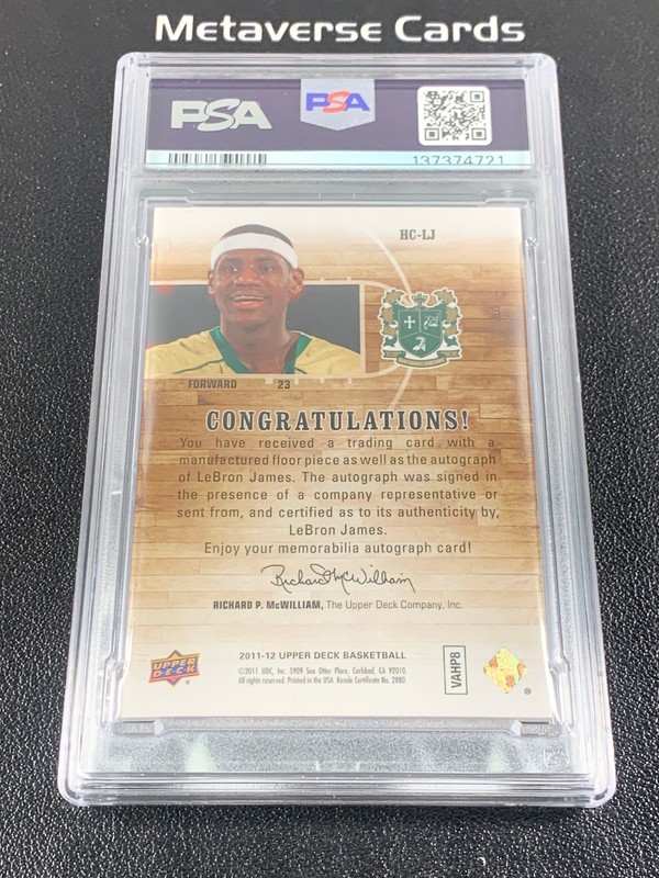 2011-12 Upper Deck  SP Authentic LeBron James Home Court Signatures Auto PSA 4/8 view 2