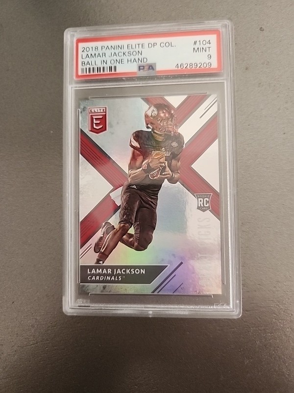 2018 Panini Elite Draft Picks Lamar Jackson #104 Ball In One Hand PSA MINT 9 view 2