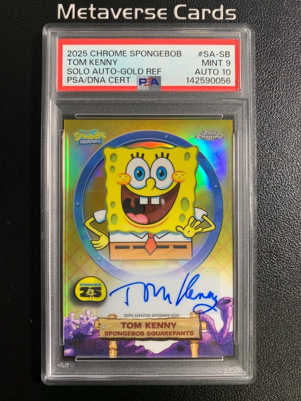 2025 Topps Chrome Spongebob Tom Kenny Auto Gold Refractor /50 PSA 9/10