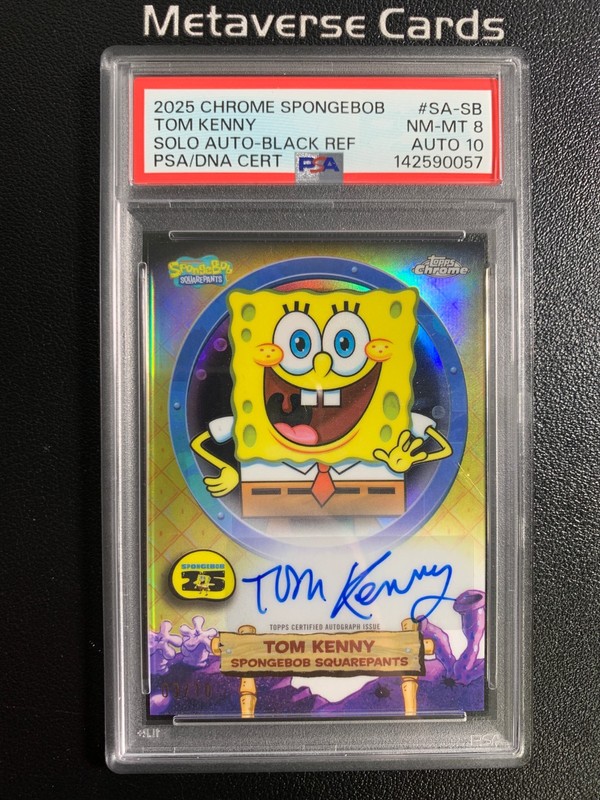 2025 Topps Chrome Spongebob Tom Kenny Auto Black Refractor /10 PSA 8/10