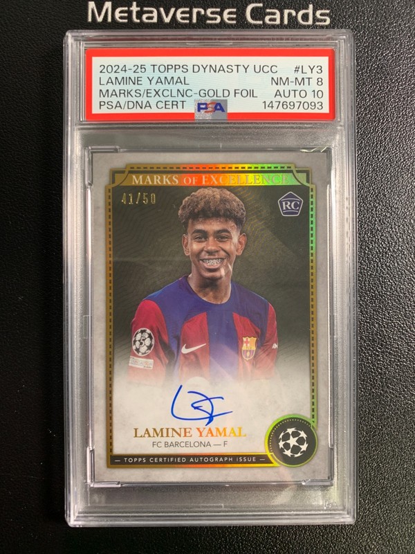 2024-25 Topps Dynasty Lamine Yamal RC Marks of Excellence Auto Gold /50 PSA 8/10