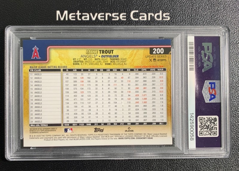 2025 Topps Update Mike Trout Golden Mirror Auto SSP PSA 9 Auto 9 view 2