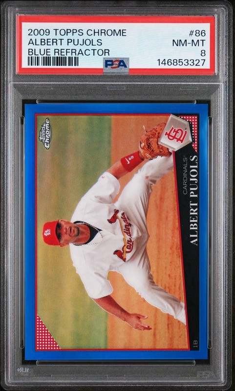 2009 TOPPS CHROME ALBERT PUJOLS BLUE REFRACTOR #86 191/199 PSA 8