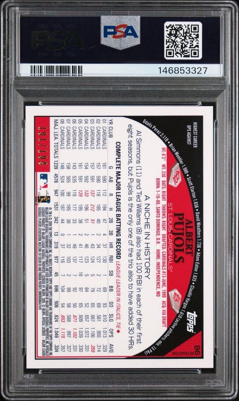 2009 TOPPS CHROME ALBERT PUJOLS BLUE REFRACTOR #86 191/199 PSA 8 view 2