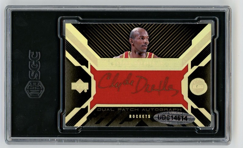 2007 UD Black Walt Frazier Clyde Drexler Dual Game Used Jersey Auto Gold 5/5 SGC view 2