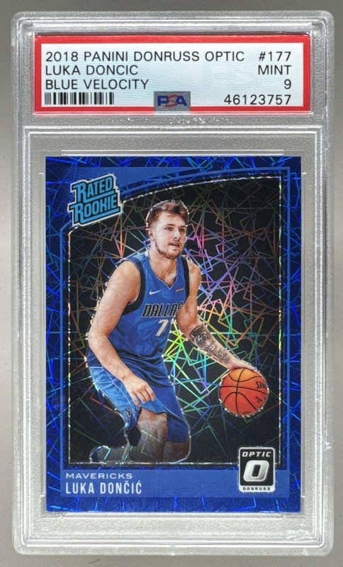 PSA 9 LUKA DONCIC 2018 Panini Donruss Optic BLUE VELOCITY RC ROOKIE #177
