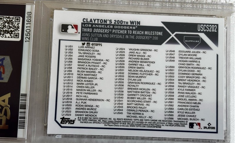 2023 Topps Chrome UPD S/E Clayton Kershaw GOLD # 202 PSA - 10 view 2