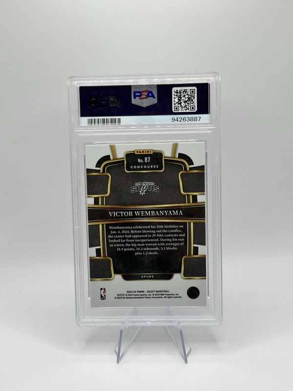 WEMBY Panini Select 2023-24 Victor Wembanyama #87 Blue Rookie PSA 10 view 2