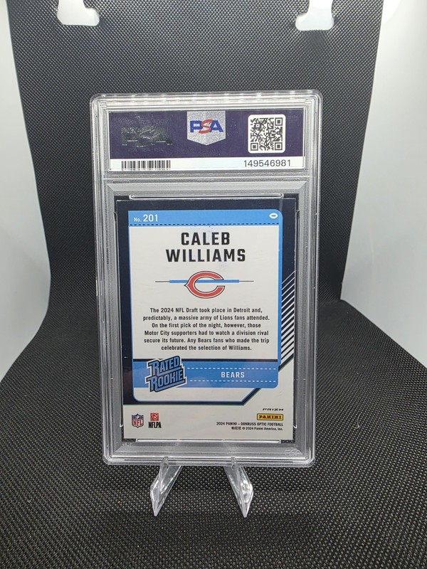 2024 Donruss Optic Caleb Williams Rated Rookie Card #201 HOLO Prizm PSA 9 RC view 2