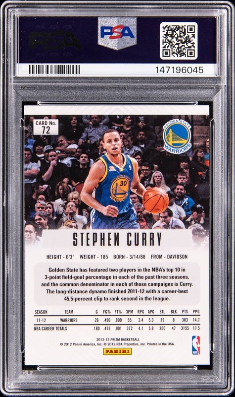 2012-13 Panini Prizm STEPHEN CURRY #72 PSA 9 MINT view 2