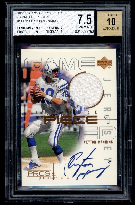 2000 UD Pros Prospects Peyton Manning Signature Game Used Jersey Auto BGS 7.5 10