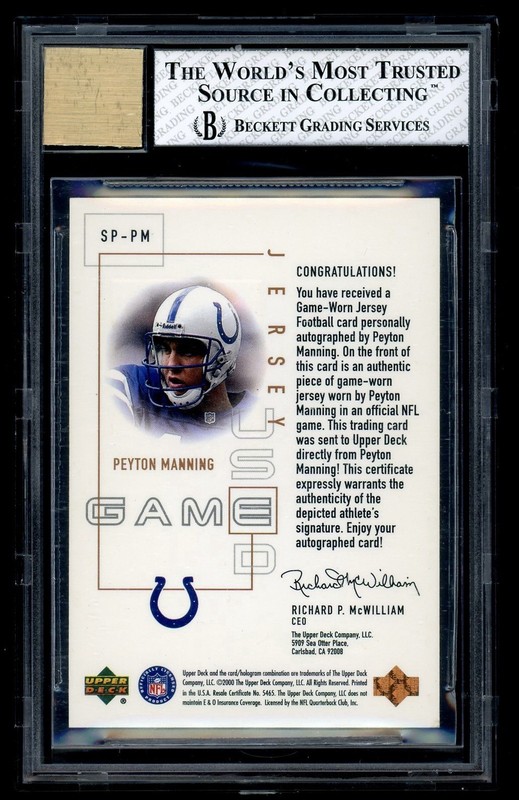 2000 UD Pros Prospects Peyton Manning Signature Game Used Jersey Auto BGS 7.5 10 view 2
