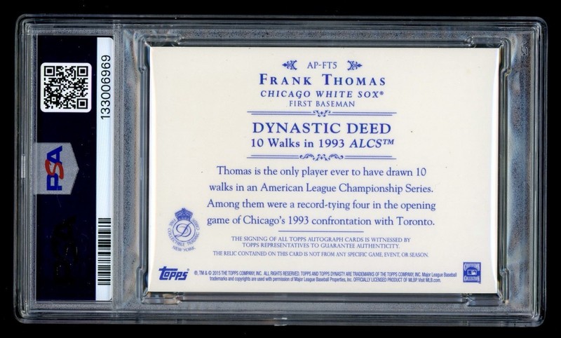 2015 Topps Dynasty Frank Thomas Game Used Prime Patch On Card Auto 1/10 PSA 8 view 2